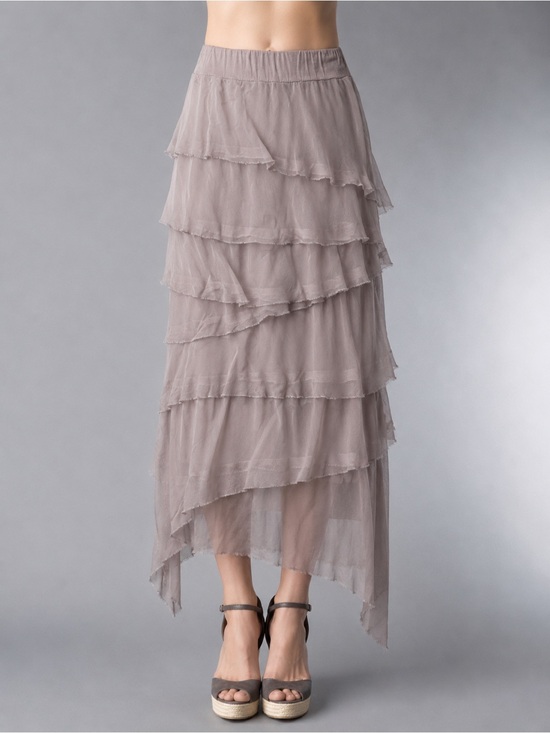 Tempo Paris Dresses & Skirts - Tempo Paris Tiered Ruffled‎ Angled Silk Maxi Skirt Medium Fairycore Y2K